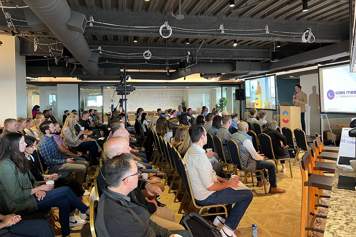 Contentful team members listening to a presentation