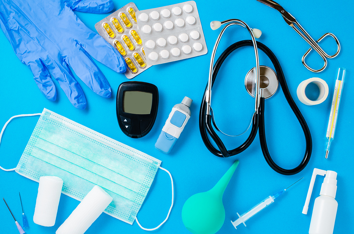 medical equipment on a blue background