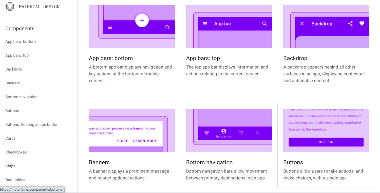 Google and Apple mobile design guidelines provide a useful mobile components.