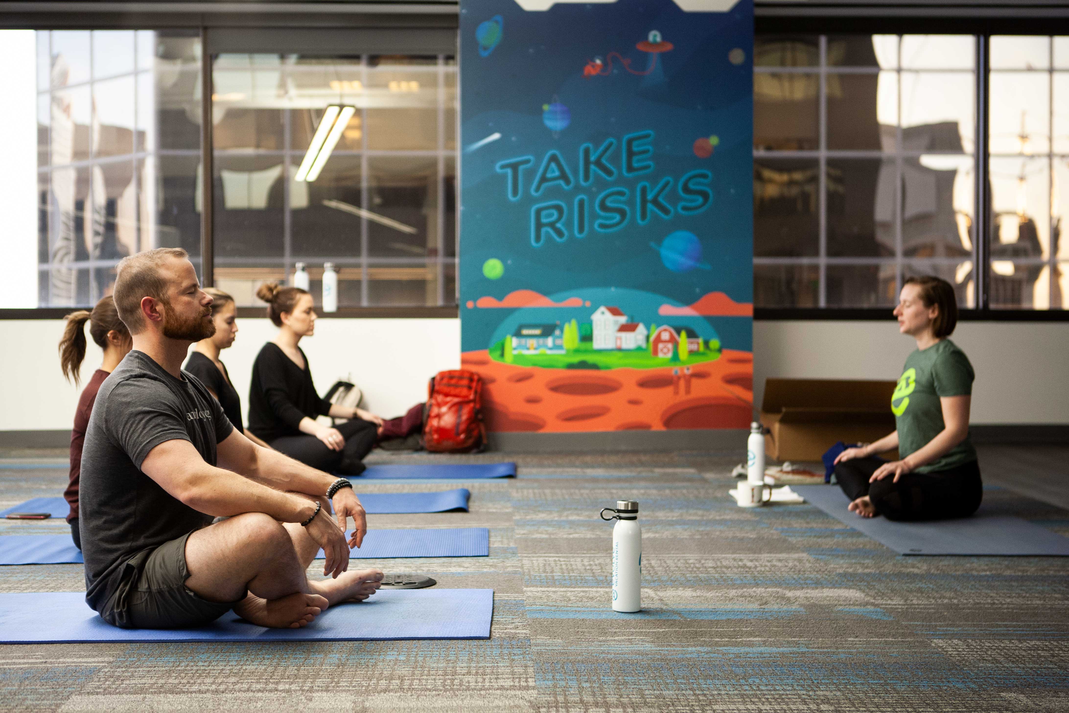 Yoga class with Evolve employees
