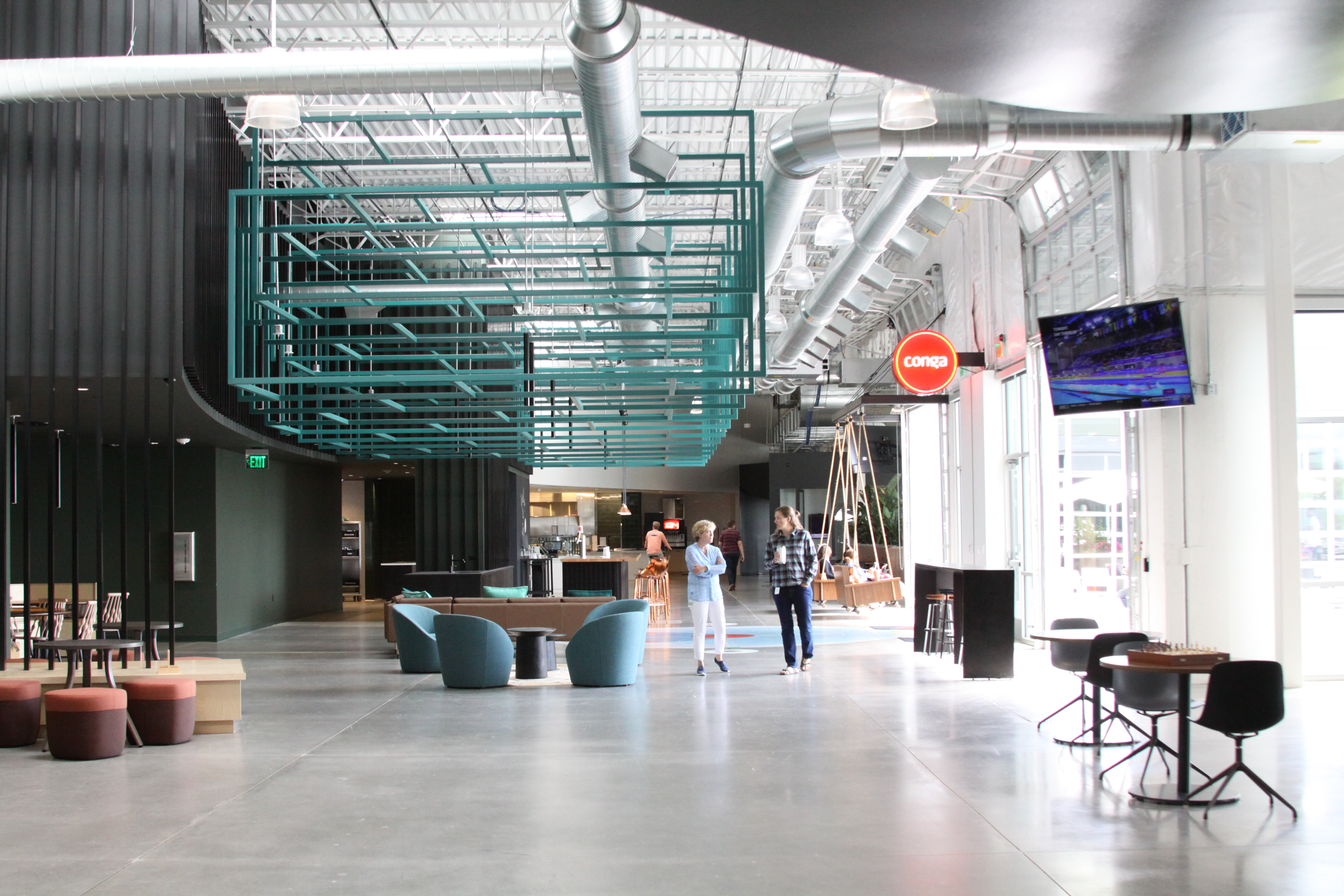 Conga's bright industrial-style lobby