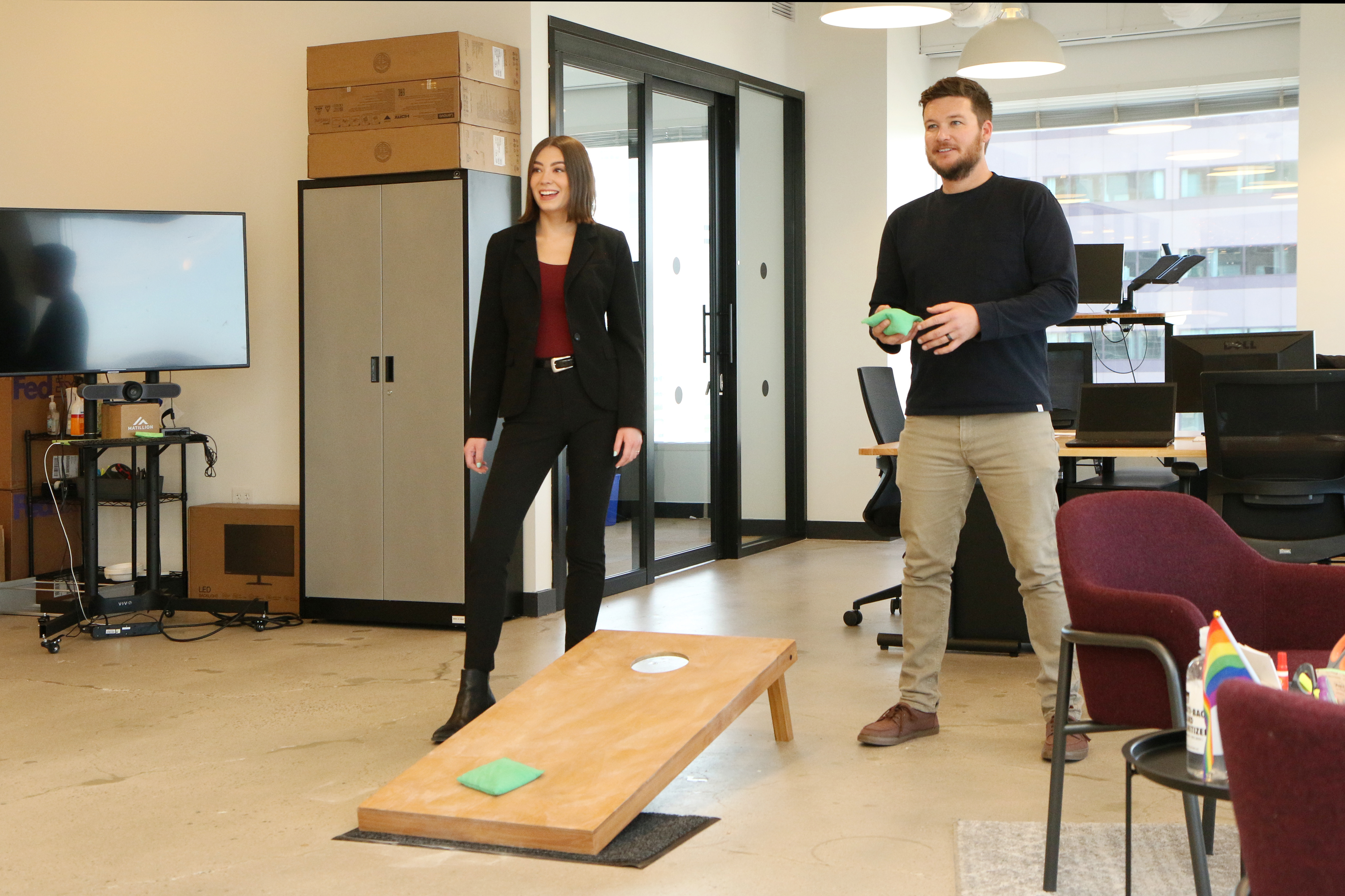 Matillion teammates playing games together in company office