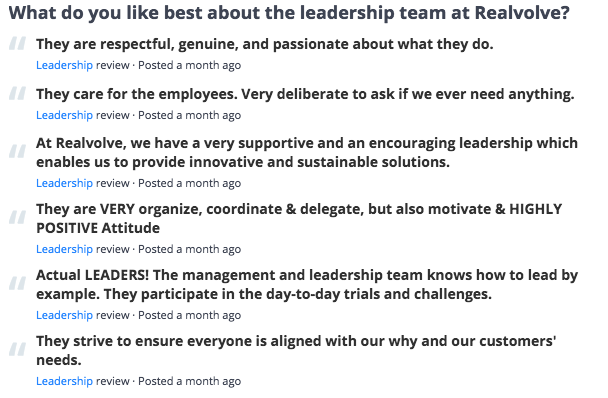 What do you like best about the leadership team at Realvolve?