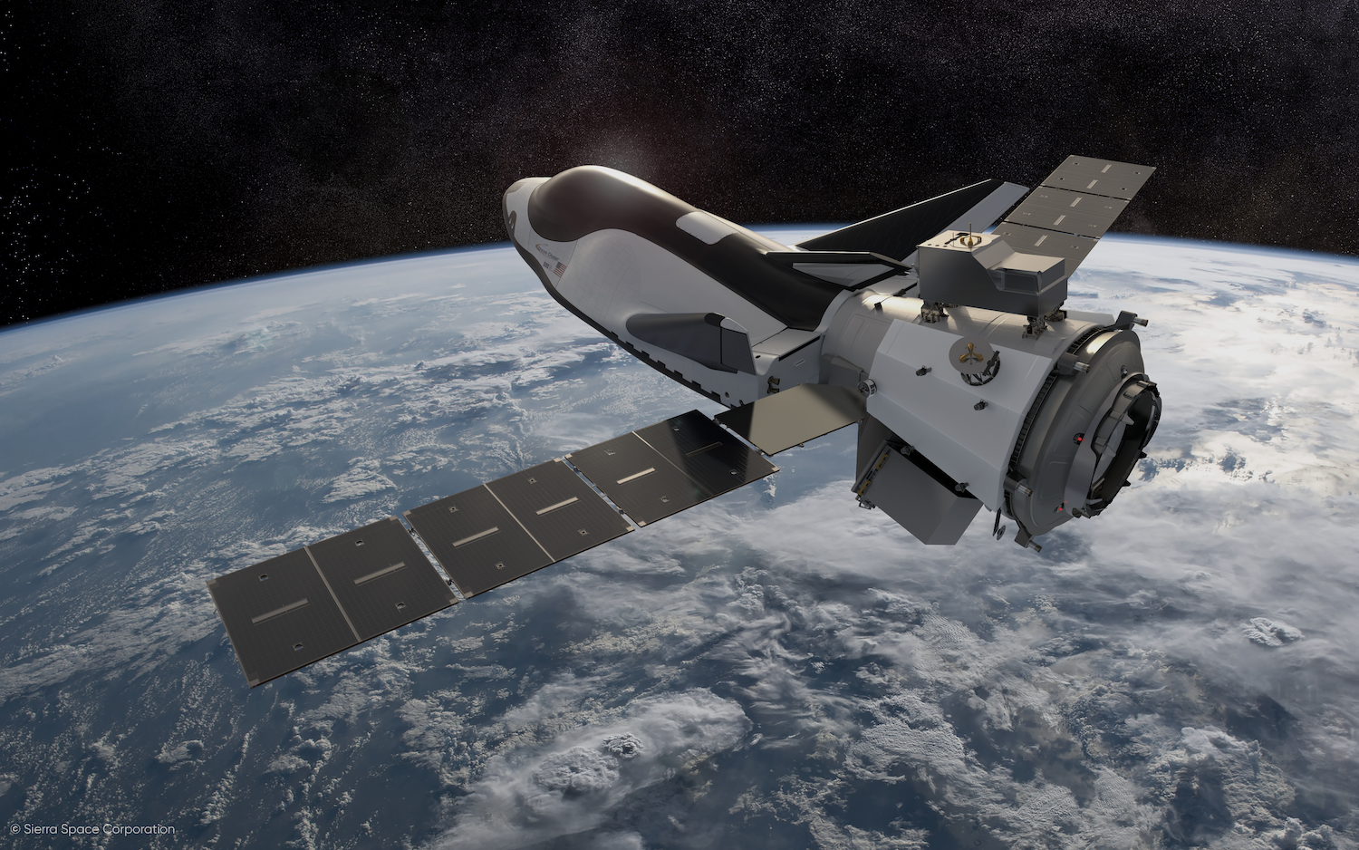 A rendering of what Sierra Space’s Dream Chaser will look like in space.