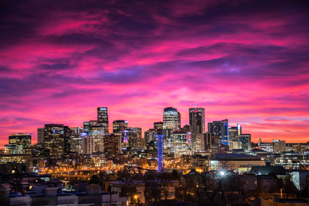 The Denver Skyline during sunset