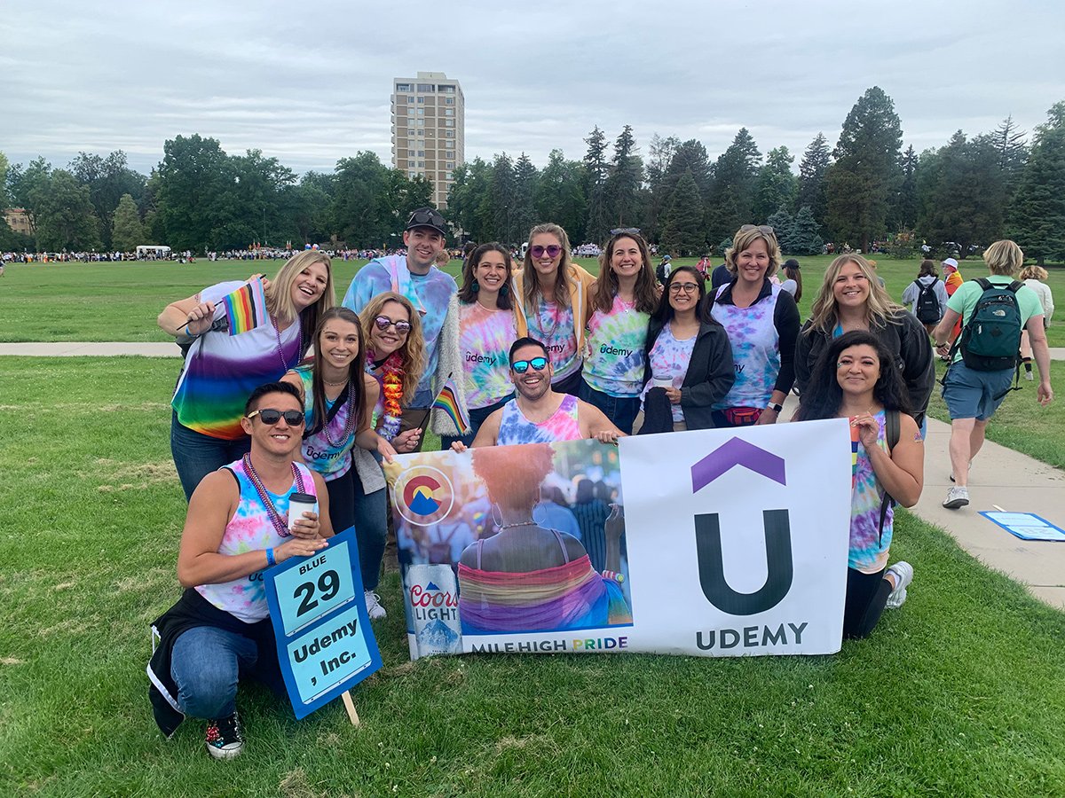 Udemy team members at a gay pride event