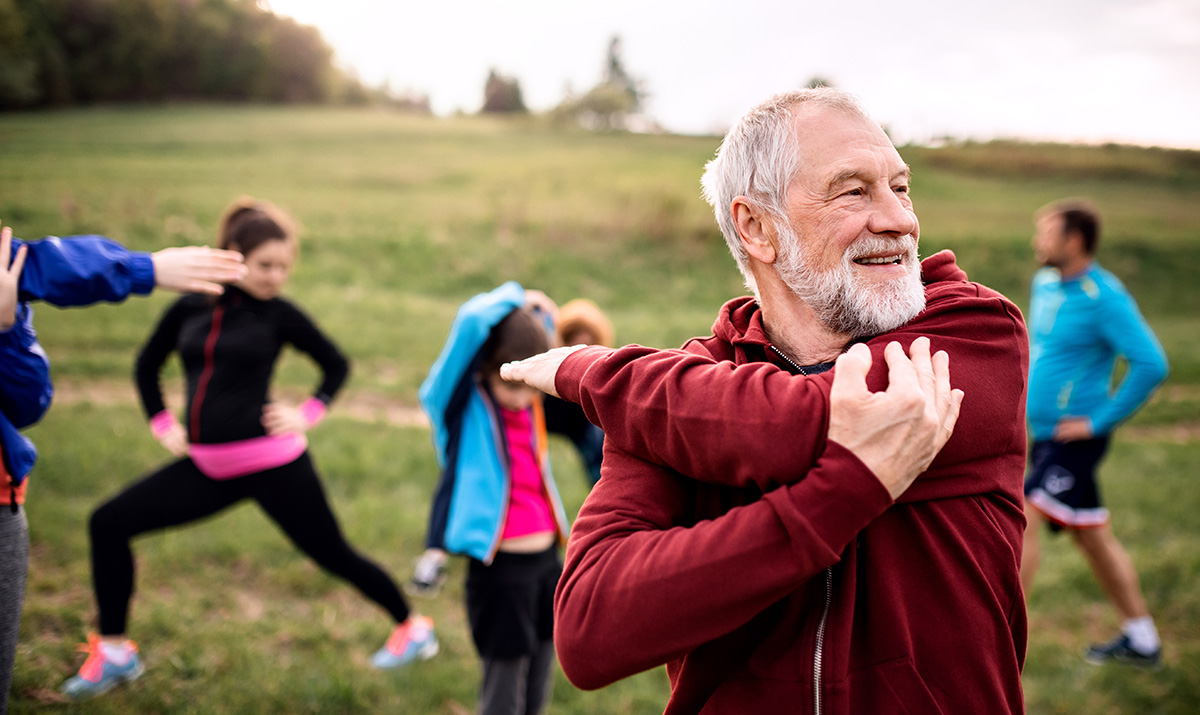 Group of people exercising in nature