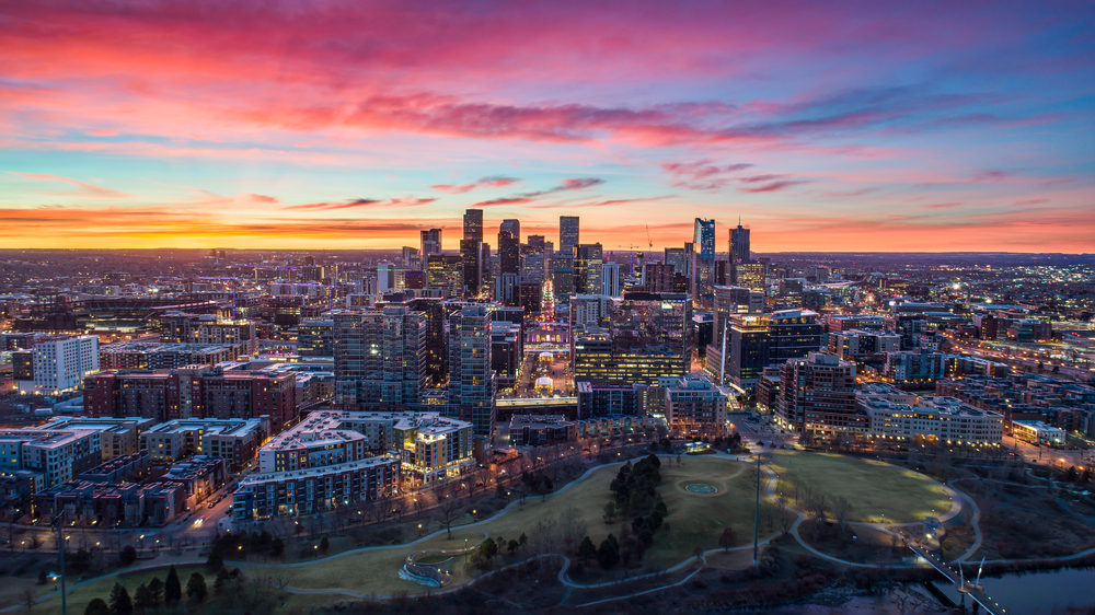 Denver's skyline during sunset.