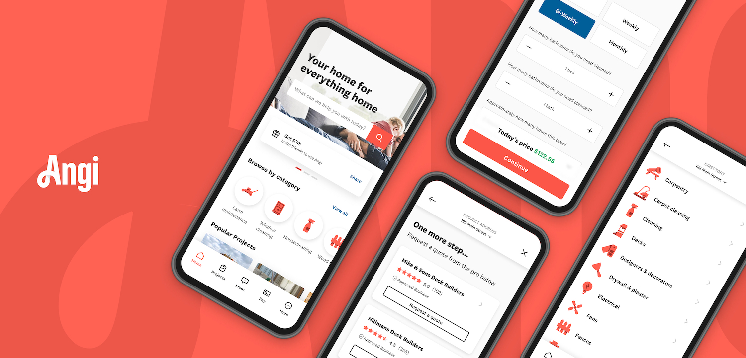 Photos of the Angi app