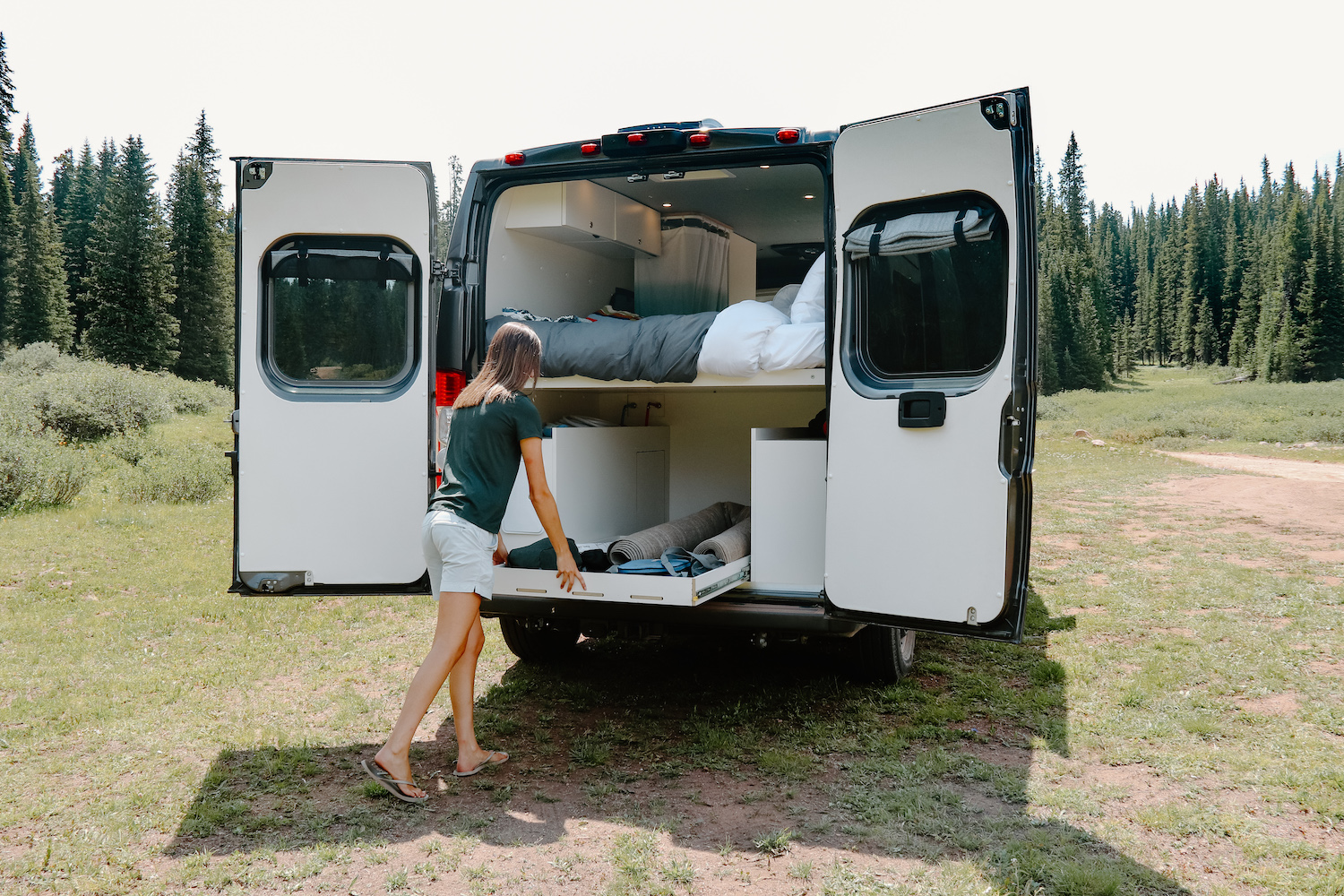 A rear view of Roameo's souped-up conversion van.