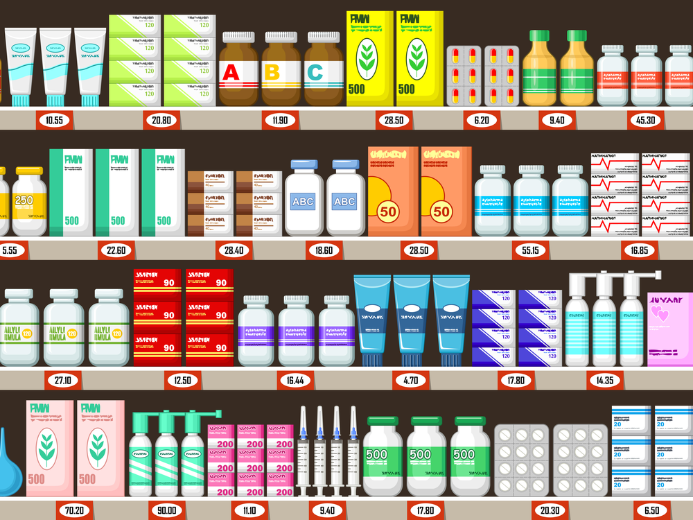 Prescription drugs on shelf