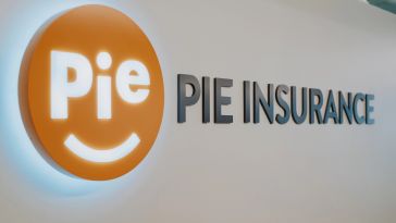 Pie Insurance logo on the wall of its Denver office.