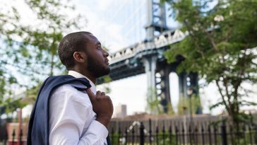 A man prepares to go into the office for his first day starting a new job.