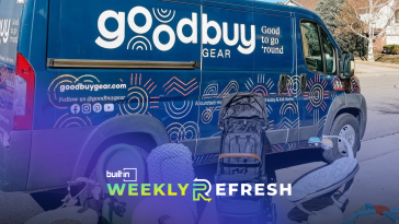 A parked van bearing the GoodBuy Gear logo.