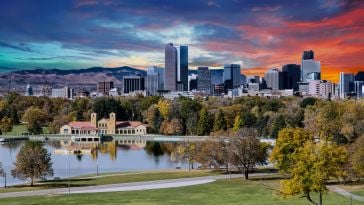 The Denver skyline is pictured.